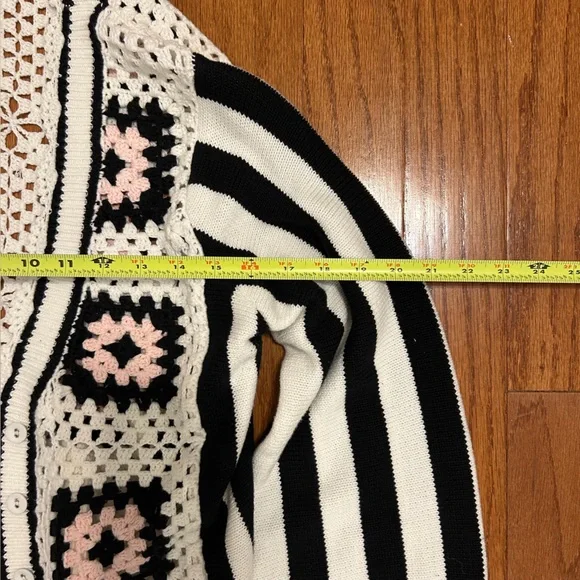 Anne Fontaine Black and Cream Crochet Cardigan Black White Pink Knit Size M